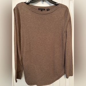 Jeanne Pierre: Tan, long sleeve crew neck sweater. Size L